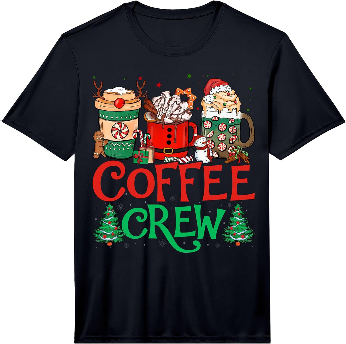 Mens Coffee Crew Xmas Holiday Santa Hat Coffee Drinker Christmas Performance T-Shirt