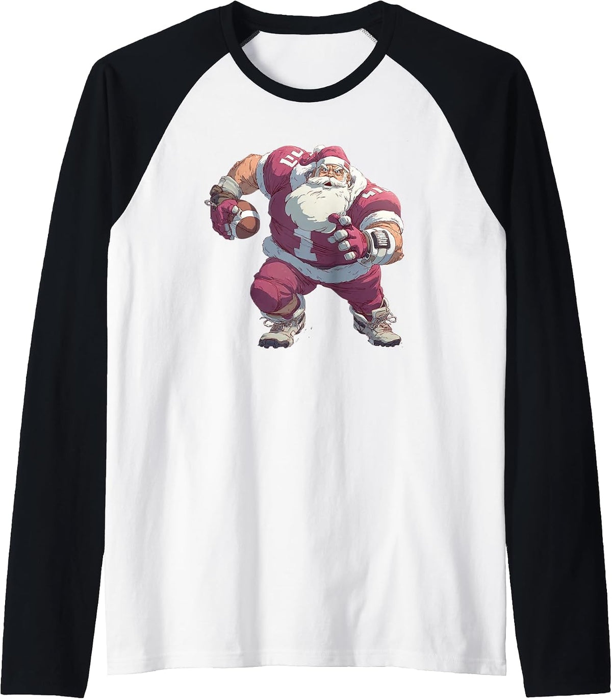Mens Santa Linebacker Men Kids Boys American Football Christmas Raglan Baseball Tee
