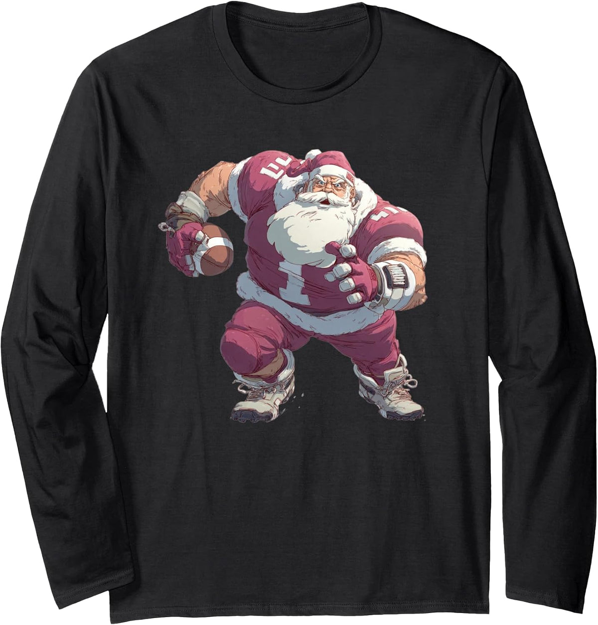 Santa Linebacker Men Kids Boys American Football Christmas Long Sleeve T-Shirt