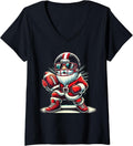 Womens Santa Playing Football Lineman Quarterback Christmas V-Neck T-Shirt