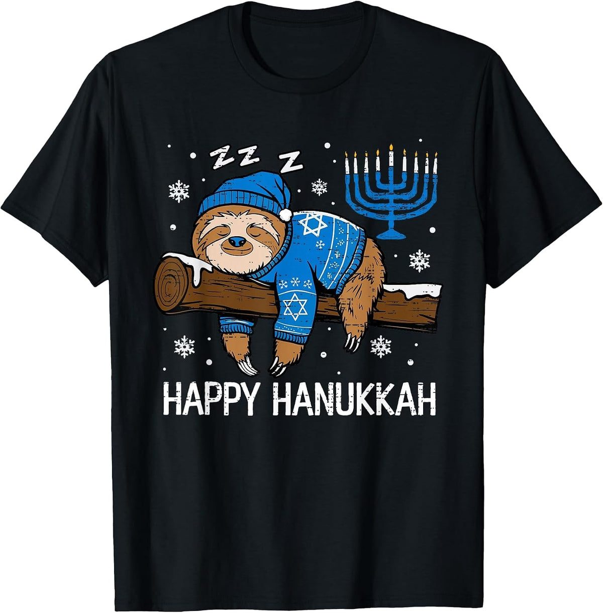 Funny Hanukkah Sloth Sleeping Chanukah Jewish Men Women Kids T-Shirt