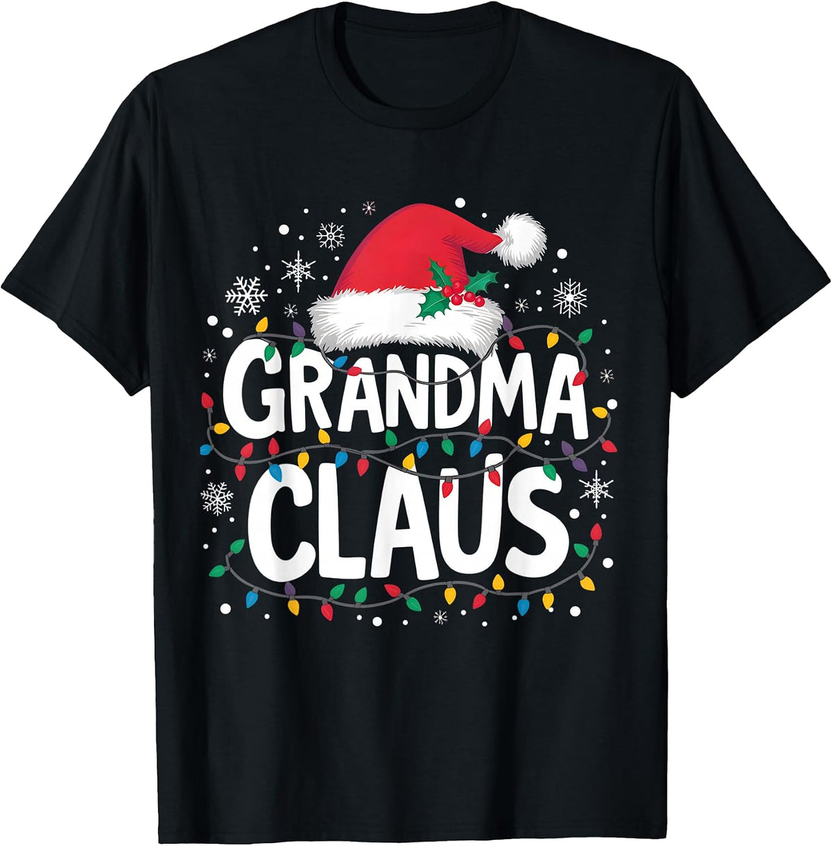 Grandma Claus Christmas Lights Pajama Family Matching Group T-Shirt