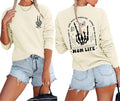 Mom Life Sweatshirt Mama Sweatshirts for Women Skeleton Halloween Long Sleeve Shirt Rock Crewneck Graphic Pullover