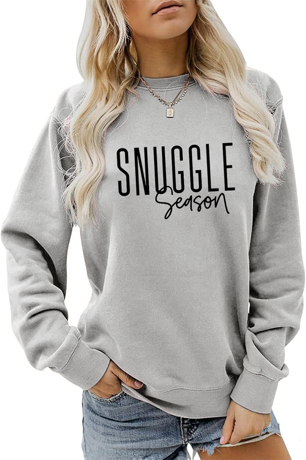 Snuggle Season Sweatshirt, Winter Cozy Season Sweater for Women Comfy Crewneck Pullover Tops Funny Autumn Fall Shirt