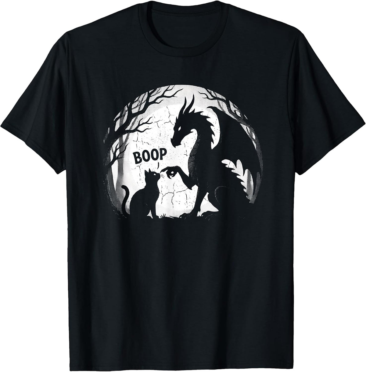 Cat and the Dragon Boop Cute Fantasy Full Moon Graphic Funny T-Shirt