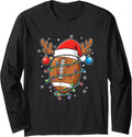 Christmas Football Santa Hat Reindeer Antlers Xmas LightsMen Long Sleeve T-Shirt