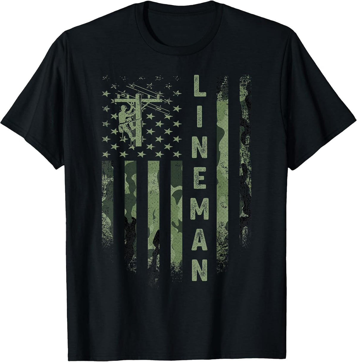 USA Camo Flag Electric Cable Lineman Silhouette