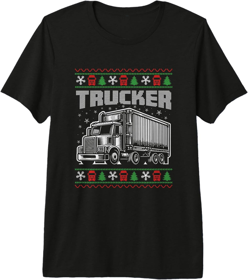 Trucker Xmas Truck Driver Merry Trucking Ugly Christmas Premium Tri-Blend T-Shirt