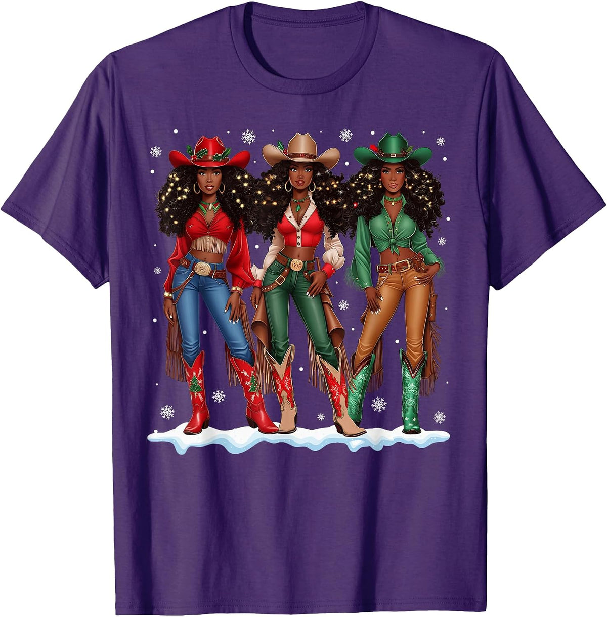 Howdy Retro Western Black Cowgirl African Merry Christmas T-Shirt