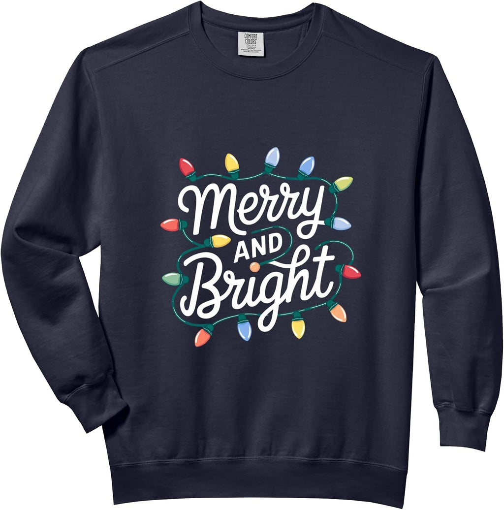 Funny Merry and Bright Christmas Lights Xmas Holiday Comfort Colors Adult Sweatshirt