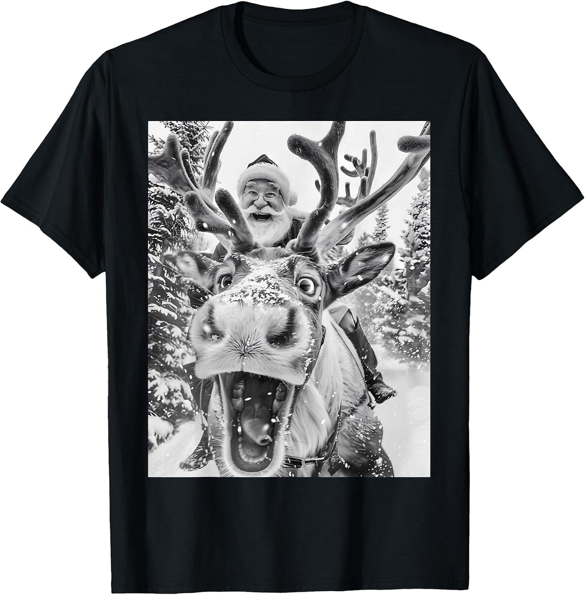 Funny Christmas Reindeer Selfie Santa Claus Xmas Sleigh T-Shirt