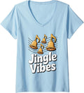 Womens Jingle Vibes Holiday Bells Music Xmas Carol Funny Christmas V-Neck T-Shirt