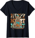 Womens Howdy Christmas Western Cowgirl Boots Xmas Tree Women Girls V-Neck T-Shirt