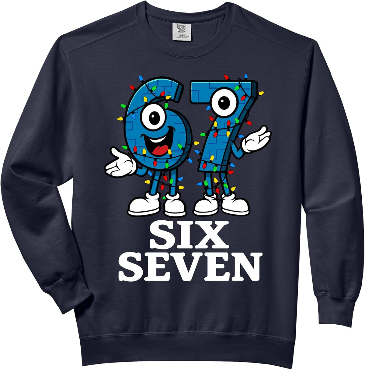 67 Six Seven 6-7 Christmas Lights - Brainrot Gaming Meme Comfort Colors Adult Sweatshirt