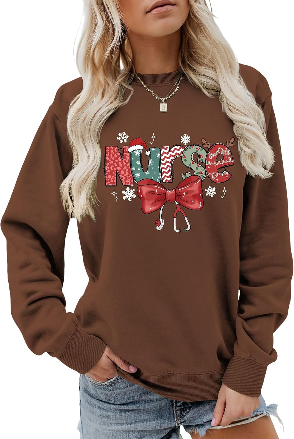 Nurse Sweatshirt For Women Christmas Long Sleeve Tops Cute Graphic Sweatshirt Nursing Life Crewneck Pullover