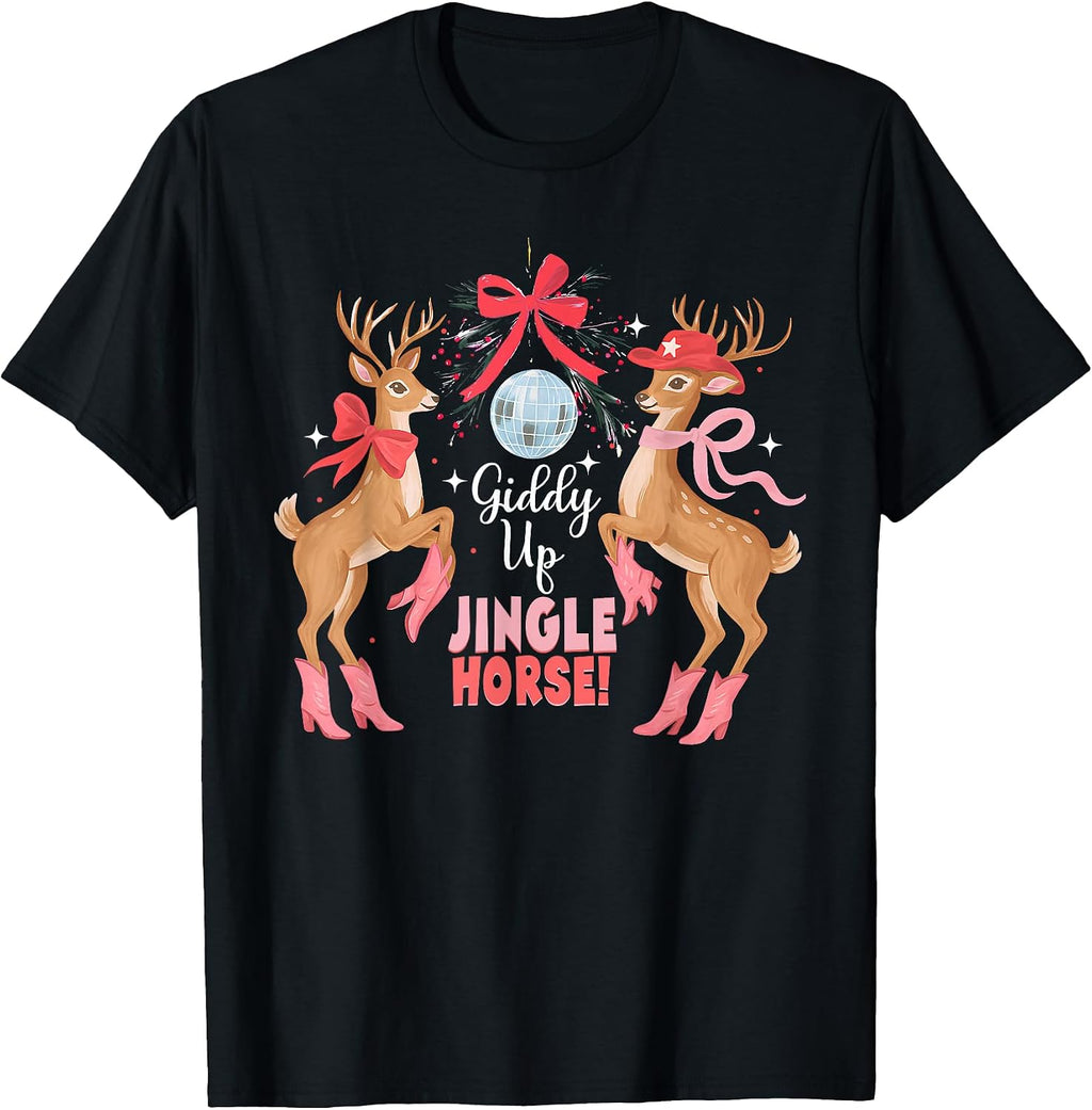 Western Pink Holiday Cowgirl Xmas, Giddy Up Jingle Horse! T-Shirt