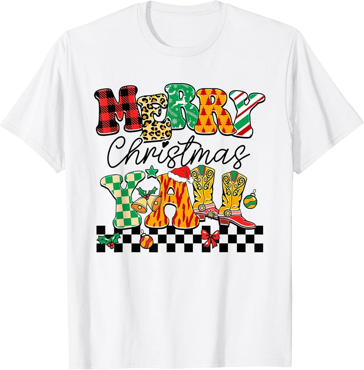 Merry Christmas Y'all Western Cowgirl Holiday Boots T-Shirt