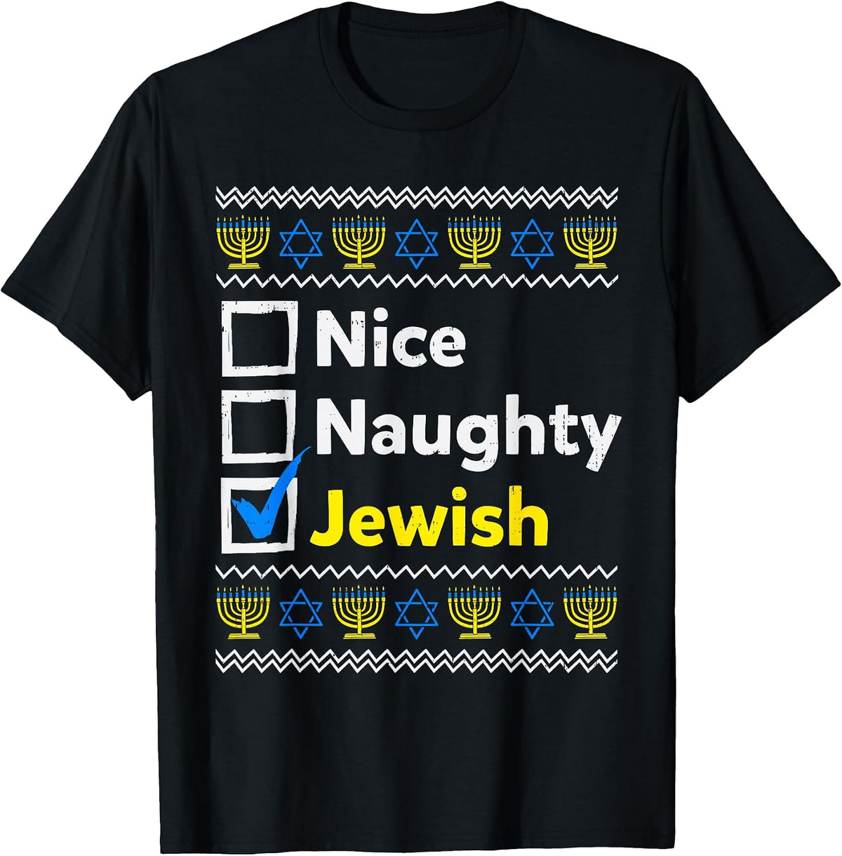 Nice Naughty Jewish Christmas Ugly Hanukkah Menorah Chanukah T-Shirt