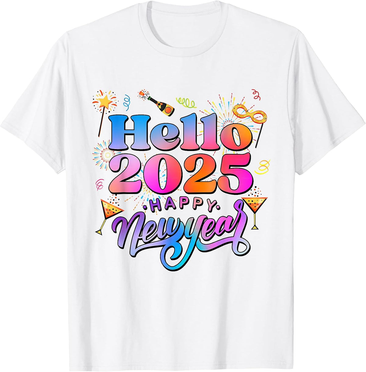 Happy New Year Party Supplies 2025 Family Matching Fireworks T-Shirt