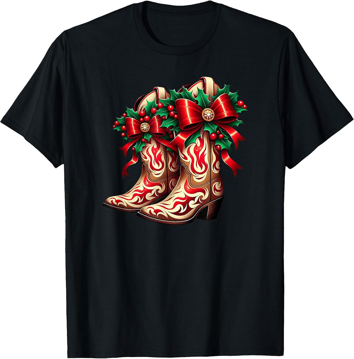 Cowgirl Christmas Cowboy Woman Boots T-Shirt