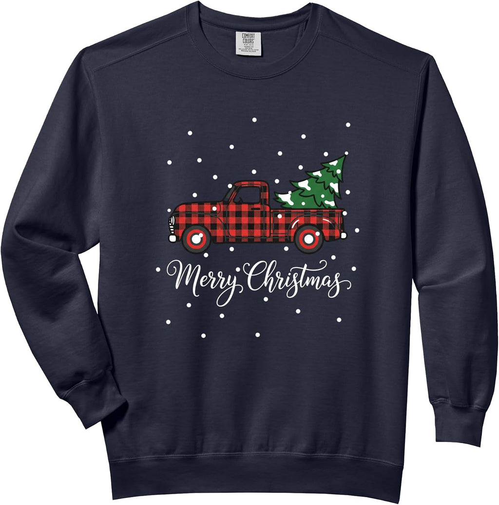 Merry Christmas Christmas Truck Plaid Truck Christmas Men Comfort Colors Adult Sweatshirt