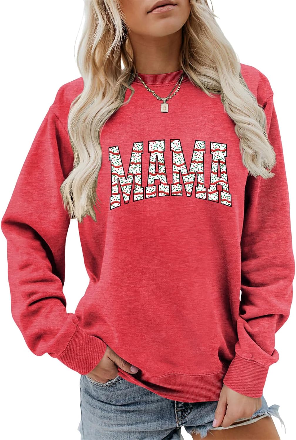 Christmas Mama Sweatshirt Retro Graphic Xmas Shirt Mother Sweater Women Crewneck Holiday Party Pullover Tops