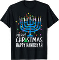 Merry Christmas Happy Hanukkah Jewish Menorah Chanukah Pjm T-Shirt