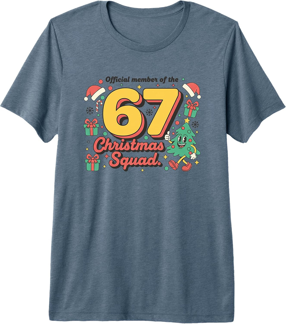 Funny Xmas Cartoon Official Member of 67 Christmas Squad Premium Tri-Blend T-Shirt
