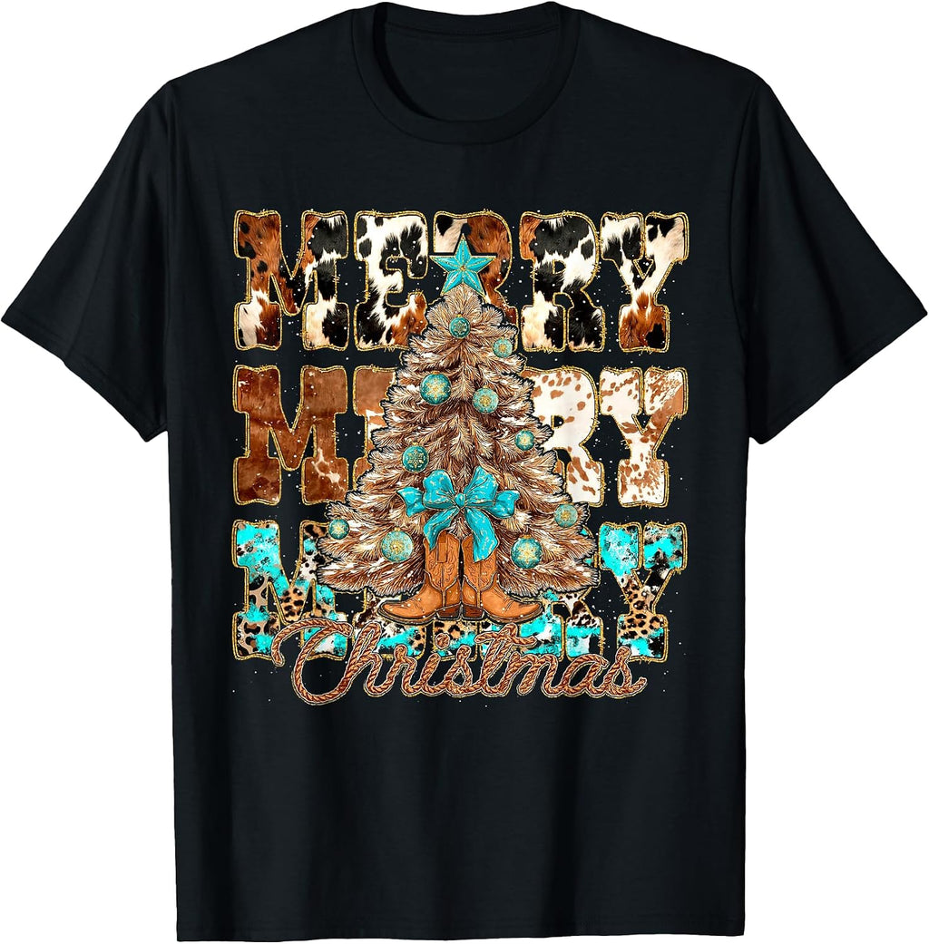 Howdy Christmas Western Cowgirl Boots Xmas Tree Women Girls T-Shirt