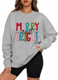 Merry and Bright Sweatshirt Women Merry Christmas Chenille Patch Letter Print Crewneck Long Sleeve Xmas Sweatshirt Tops