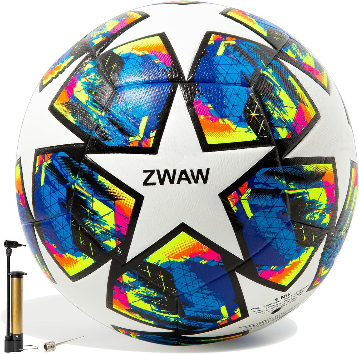ZWAW Size 5 Soccer Ball, Waterproof PU Leather, Official Match Ball, with Pump & Needles Unisex