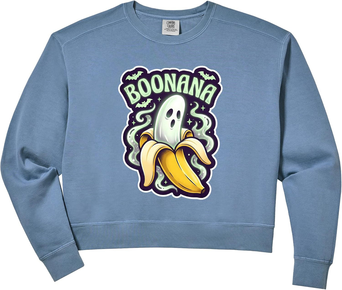 Women's Funny Boonana Cute Ghost Banana Costume Spooky Pun Joke Comfort Colors Crop Sweatshirt