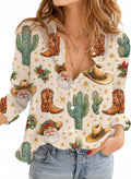 Western Christmas Blouse Shirt for Women, Cowgirl Holiday Button Down Top