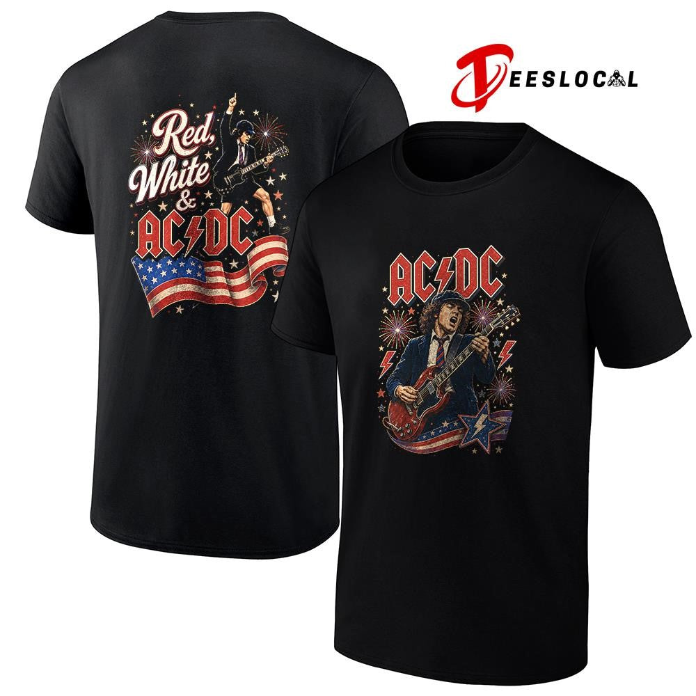 ACDC red white USA flag graphic shirt Unisex