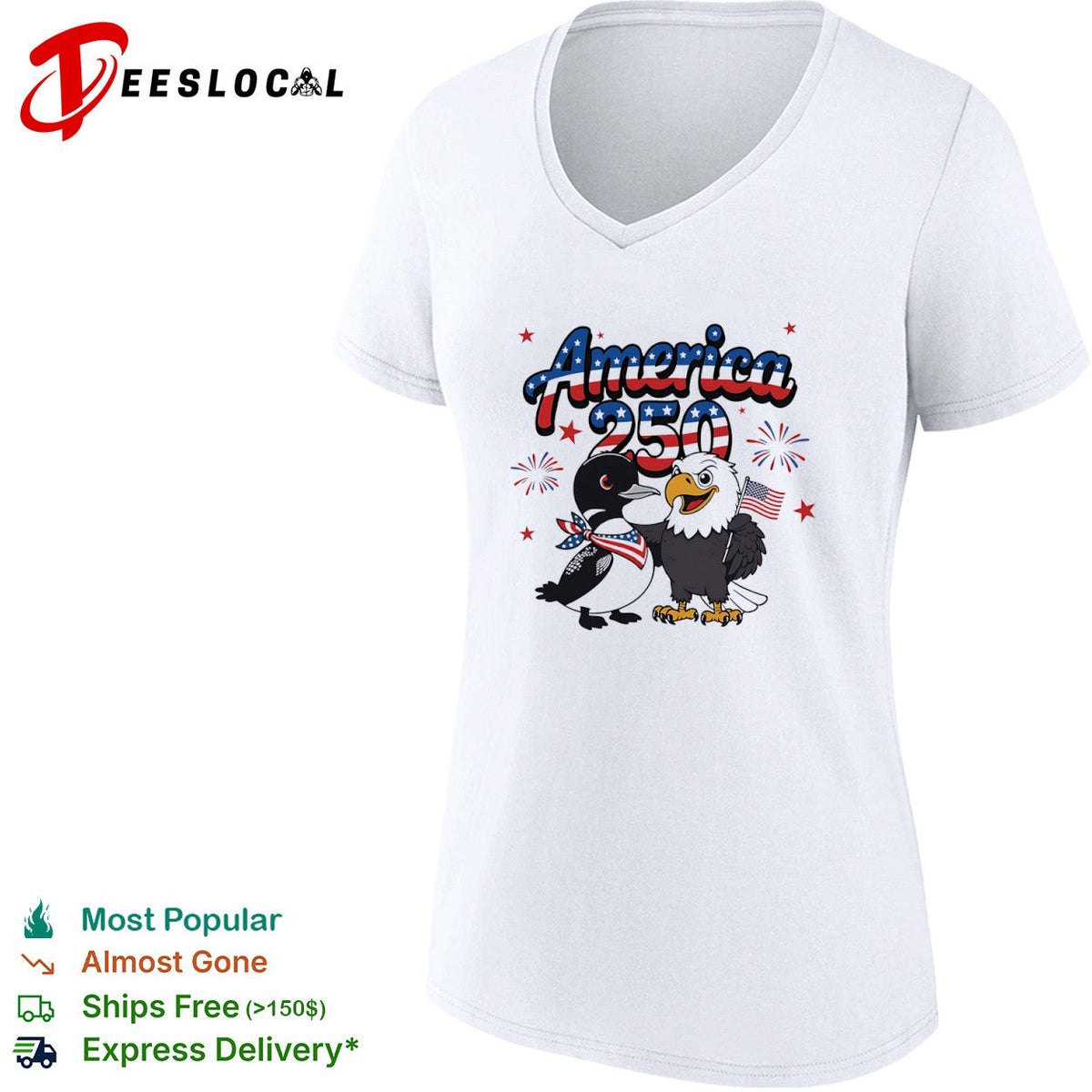 America 250 Loon and Bald Eagle with American Flag Patriotic Fourth of July shirt Unisex
