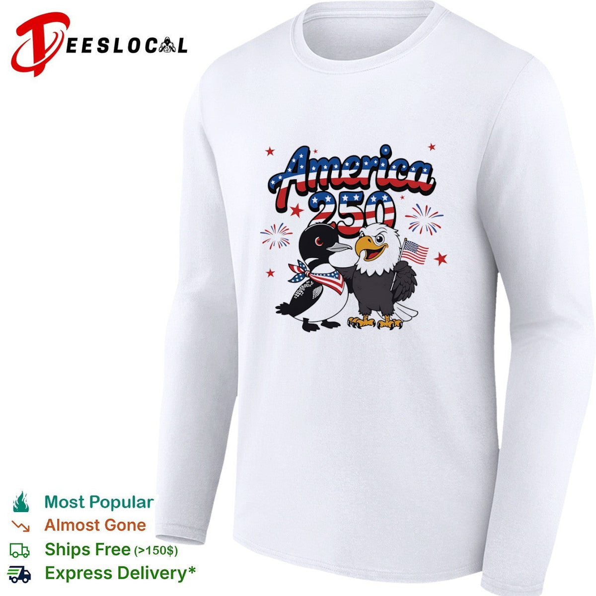 America 250 Loon and Bald Eagle with American Flag Patriotic Fourth of July shirt Unisex