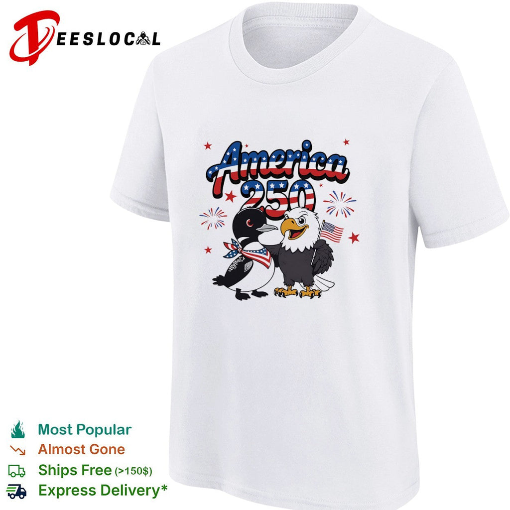 America 250 Loon and Bald Eagle with American Flag Patriotic Fourth of July shirt Unisex