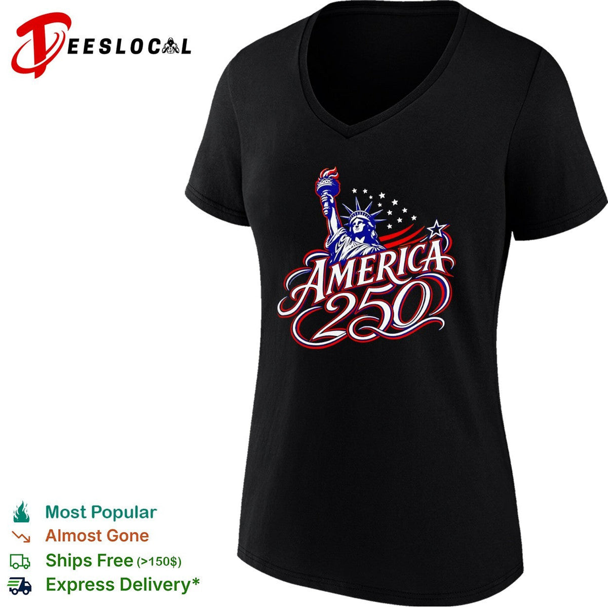 America 250 Statue of Liberty Torch Stars Stripes Red White and Blue Patriot shirt Unisex