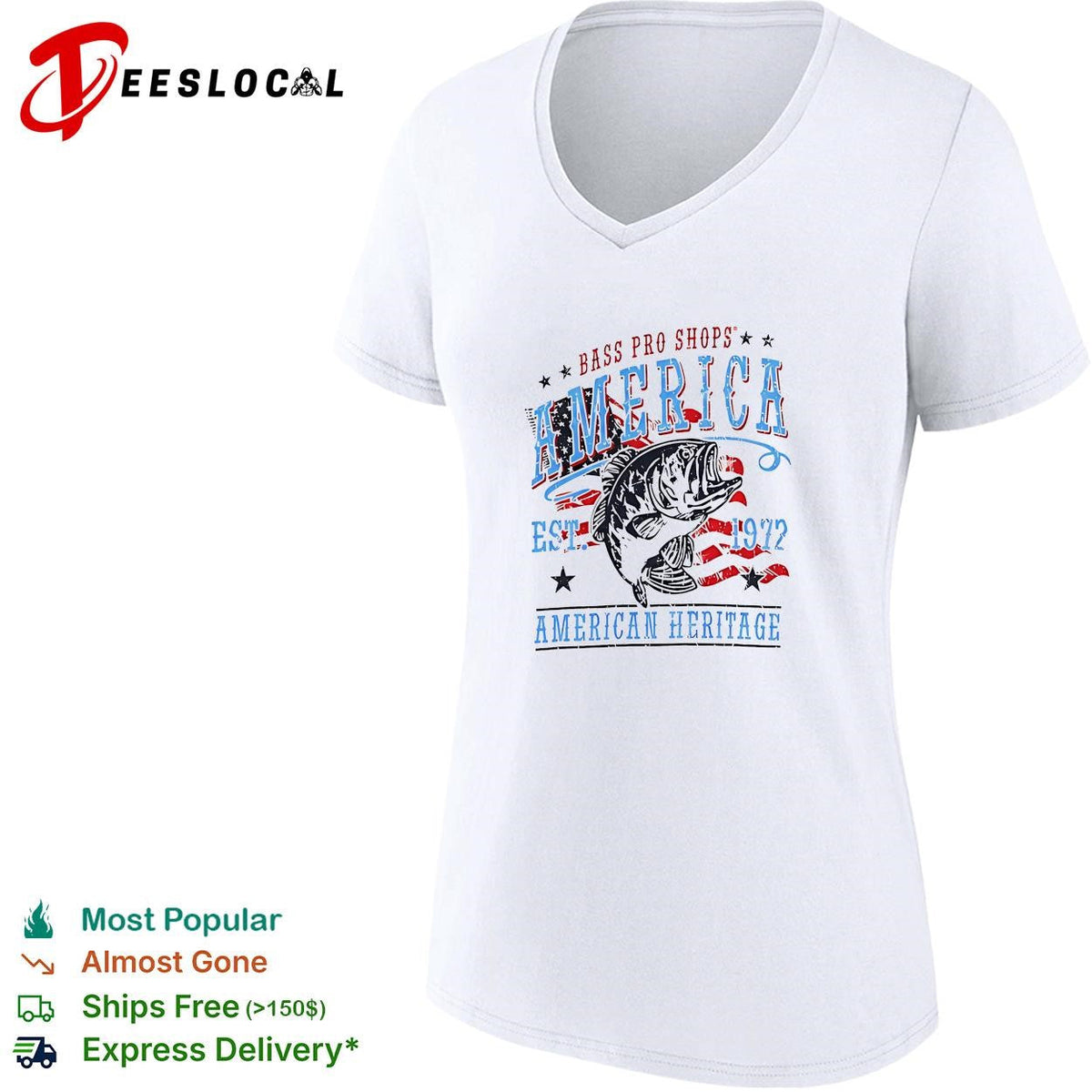 America Est 1972 heritage outdoor fishing bass patriotic graphic shirt Unisex