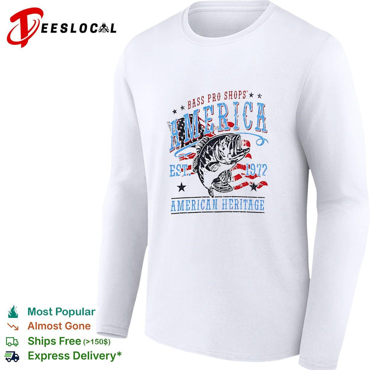 America Est 1972 heritage outdoor fishing bass patriotic graphic shirt Unisex