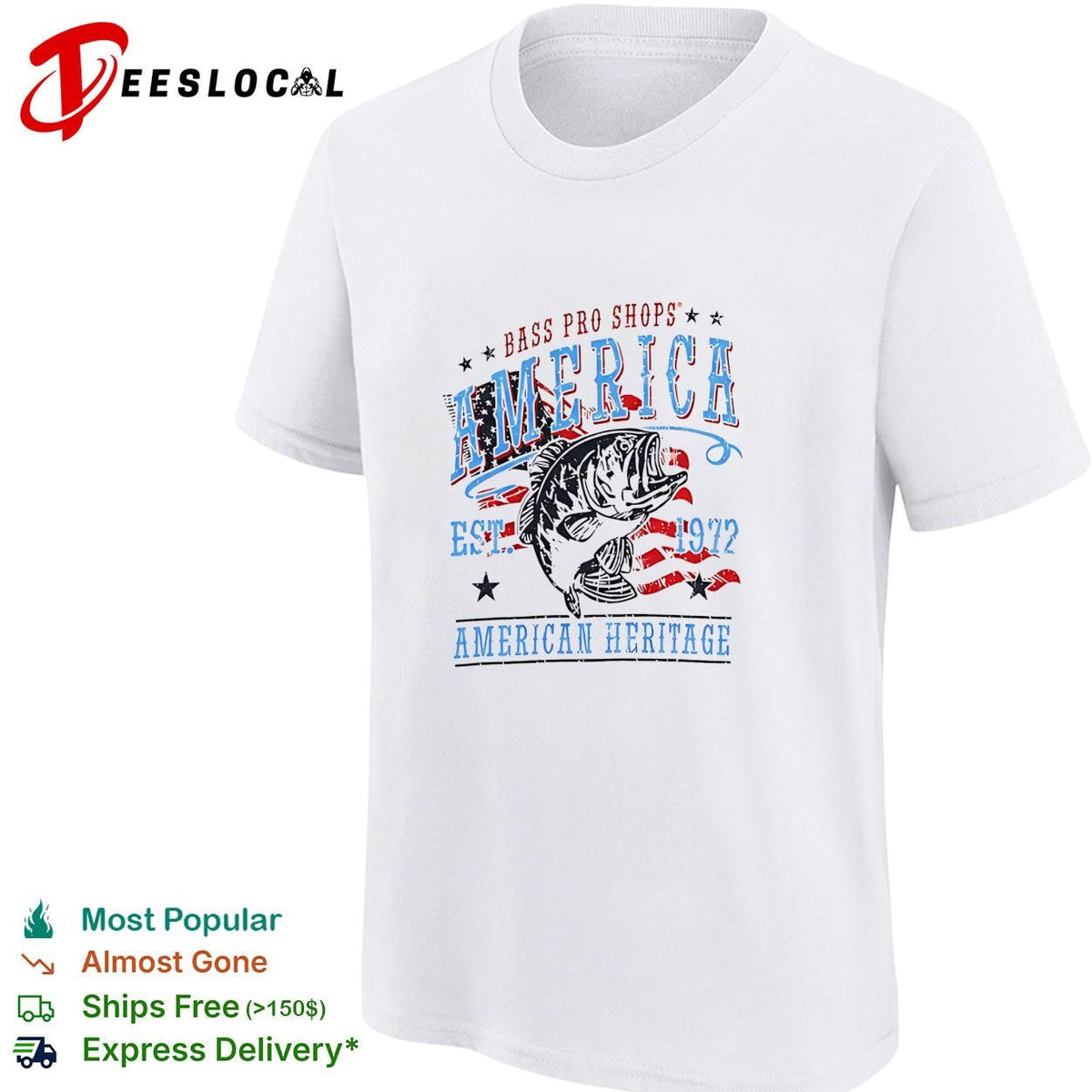 America Est 1972 heritage outdoor fishing bass patriotic graphic shirt Unisex