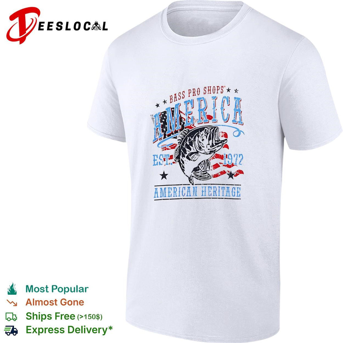 America Est 1972 heritage outdoor fishing bass patriotic graphic shirt Unisex