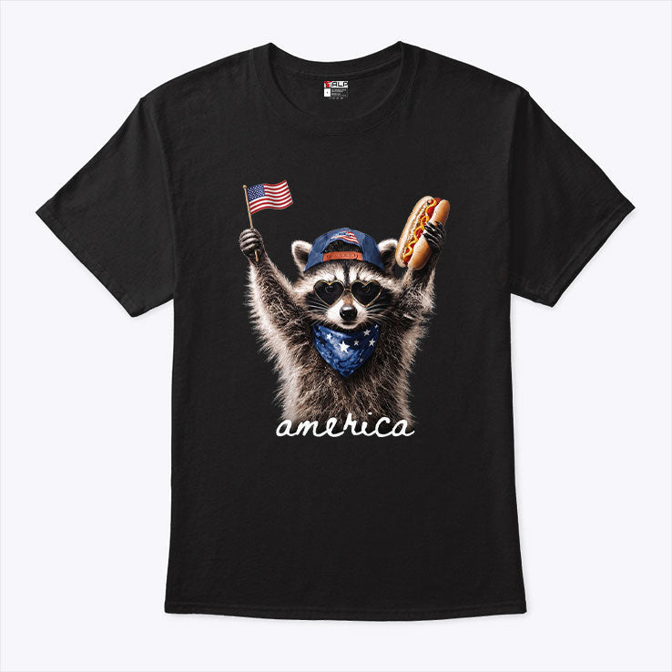 America Raccoon Hot Dog 4th Of July T Shirt Unisex