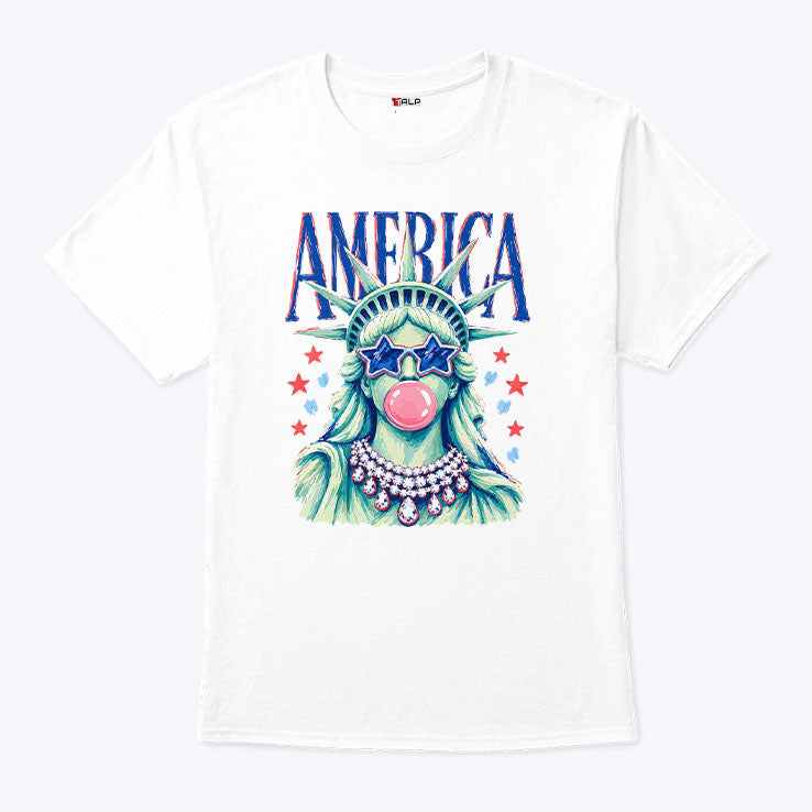 America Statue Of Liberty Blowing Bubble Gum 4th Of July Shirt Unisex