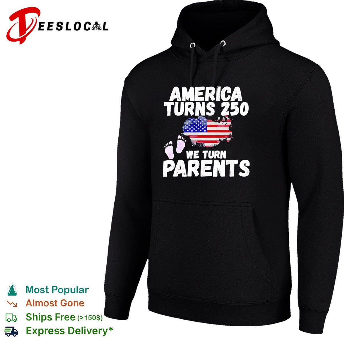 America turns 250 we turn parents USA flag baby footprint announcement shirt Unisex