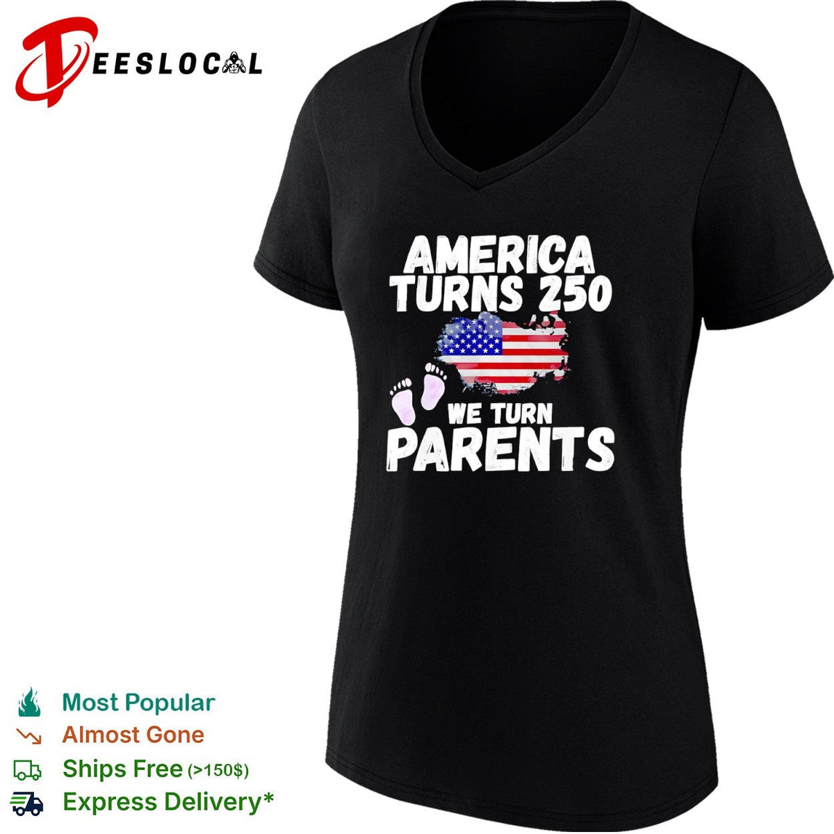 America turns 250 we turn parents USA flag baby footprint announcement shirt Unisex