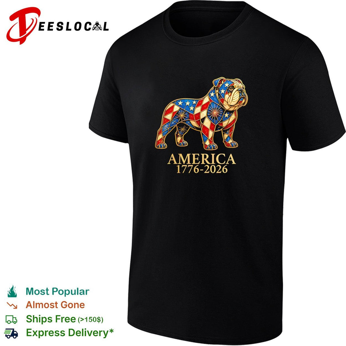 American Bulldog Patriotic Stained Glass Art America 1776 2026 shirt Unisex