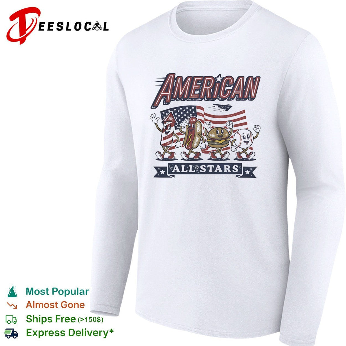 American all stars patriotic hot dog hamburger baseball firework flight shirt Unisex