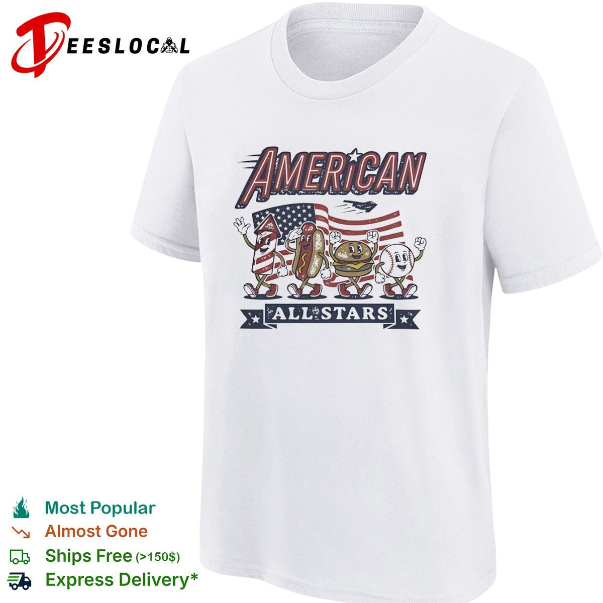 American all stars patriotic hot dog hamburger baseball firework flight shirt Unisex