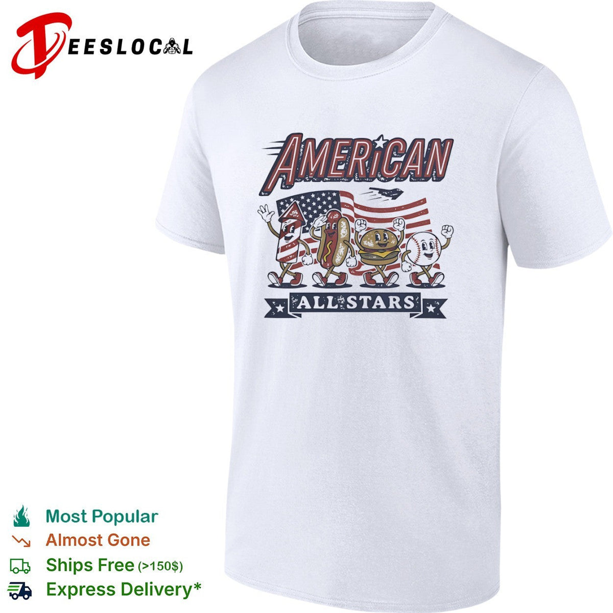 American all stars patriotic hot dog hamburger baseball firework flight shirt Unisex